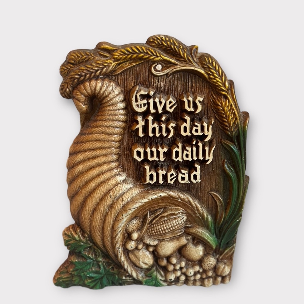 Vintage "Give Us This Day Our Daily Bread" Mid-Century Modern Napkin Holder
